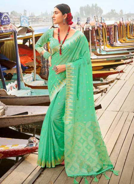 Sea Green Colour Rajyog Kashmir Exclusive Fancy Heavy Soft Cotton silk Festive Wear Latest Designer Saree Collection 1004